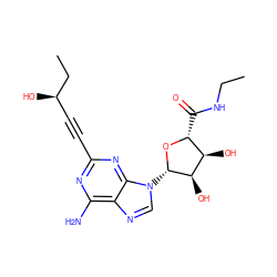 CCNC(=O)[C@H]1O[C@@H](n2cnc3c(N)nc(C#C[C@@H](O)CC)nc32)[C@H](O)[C@@H]1O ZINC000012405617