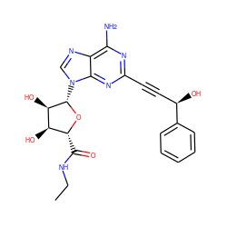 CCNC(=O)[C@H]1O[C@@H](n2cnc3c(N)nc(C#C[C@@H](O)c4ccccc4)nc32)[C@H](O)[C@@H]1O ZINC000012405624