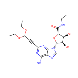 CCNC(=O)[C@H]1O[C@@H](n2cnc3c(N)nc(C#CC(OCC)OCC)nc32)[C@H](O)[C@@H]1O ZINC000012405629