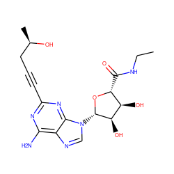 CCNC(=O)[C@H]1O[C@@H](n2cnc3c(N)nc(C#CC[C@@H](C)O)nc32)[C@H](O)[C@@H]1O ZINC000012405619