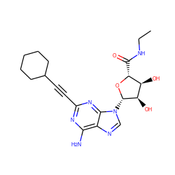 CCNC(=O)[C@H]1O[C@@H](n2cnc3c(N)nc(C#CC4CCCCC4)nc32)[C@H](O)[C@@H]1O ZINC000012405637