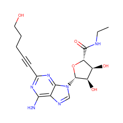 CCNC(=O)[C@H]1O[C@@H](n2cnc3c(N)nc(C#CCCCO)nc32)[C@H](O)[C@@H]1O ZINC000012405613