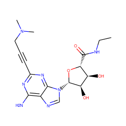 CCNC(=O)[C@H]1O[C@@H](n2cnc3c(N)nc(C#CCN(C)C)nc32)[C@H](O)[C@@H]1O ZINC000012405631