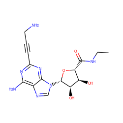 CCNC(=O)[C@H]1O[C@@H](n2cnc3c(N)nc(C#CCN)nc32)[C@H](O)[C@@H]1O ZINC000012405630