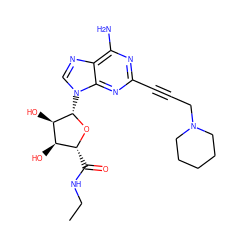 CCNC(=O)[C@H]1O[C@@H](n2cnc3c(N)nc(C#CCN4CCCCC4)nc32)[C@H](O)[C@@H]1O ZINC000012405847