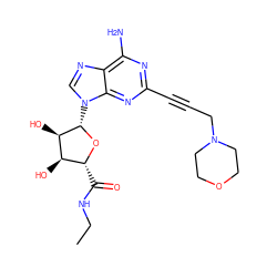 CCNC(=O)[C@H]1O[C@@H](n2cnc3c(N)nc(C#CCN4CCOCC4)nc32)[C@H](O)[C@@H]1O ZINC000012405849