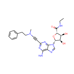 CCNC(=O)[C@H]1O[C@@H](n2cnc3c(N)nc(C#CN(C)CCc4ccccc4)nc32)[C@H](O)[C@@H]1O ZINC000013861856