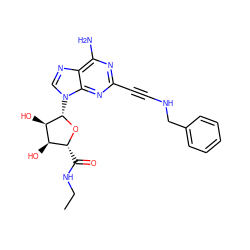 CCNC(=O)[C@H]1O[C@@H](n2cnc3c(N)nc(C#CNCc4ccccc4)nc32)[C@H](O)[C@@H]1O ZINC000013861854