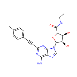 CCNC(=O)[C@H]1O[C@@H](n2cnc3c(N)nc(C#Cc4ccc(C)cc4)nc32)[C@H](O)[C@@H]1O ZINC000012405821