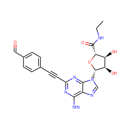 CCNC(=O)[C@H]1O[C@@H](n2cnc3c(N)nc(C#Cc4ccc(C=O)cc4)nc32)[C@H](O)[C@@H]1O ZINC000012405832