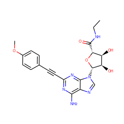 CCNC(=O)[C@H]1O[C@@H](n2cnc3c(N)nc(C#Cc4ccc(OC)cc4)nc32)[C@H](O)[C@@H]1O ZINC000012405823