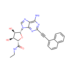 CCNC(=O)[C@H]1O[C@@H](n2cnc3c(N)nc(C#Cc4cccc5ccccc45)nc32)[C@H](O)[C@@H]1O ZINC000012405836