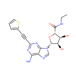 CCNC(=O)[C@H]1O[C@@H](n2cnc3c(N)nc(C#Cc4cccs4)nc32)[C@H](O)[C@@H]1O ZINC000012405844