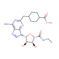 CCNC(=O)[C@H]1O[C@@H](n2cnc3c(N)nc(CC4CCC(C(=O)OC)CC4)nc32)[C@H](O)[C@@H]1O ZINC000049785535