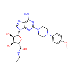 CCNC(=O)[C@H]1O[C@@H](n2cnc3c(N)nc(N4CCN(c5ccc(OC)cc5)CC4)nc32)[C@H](O)[C@@H]1O ZINC000299861680