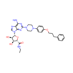 CCNC(=O)[C@H]1O[C@@H](n2cnc3c(N)nc(N4CCN(c5ccc(OCCCc6ccccc6)cc5)CC4)nc32)[C@H](O)[C@@H]1O ZINC000299858076