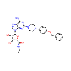 CCNC(=O)[C@H]1O[C@@H](n2cnc3c(N)nc(N4CCN(c5ccc(OCc6ccccc6)cc5)CC4)nc32)[C@H](O)[C@@H]1O ZINC000299855580