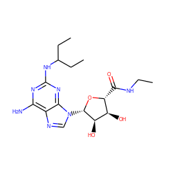 CCNC(=O)[C@H]1O[C@@H](n2cnc3c(N)nc(NC(CC)CC)nc32)[C@H](O)[C@@H]1O ZINC000027328279