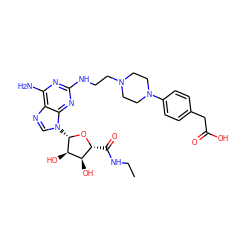 CCNC(=O)[C@H]1O[C@@H](n2cnc3c(N)nc(NCCN4CCN(c5ccc(CC(=O)O)cc5)CC4)nc32)[C@H](O)[C@@H]1O ZINC000299861187