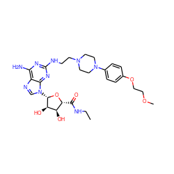 CCNC(=O)[C@H]1O[C@@H](n2cnc3c(N)nc(NCCN4CCN(c5ccc(OCCOC)cc5)CC4)nc32)[C@H](O)[C@@H]1O ZINC000299865532