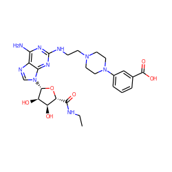 CCNC(=O)[C@H]1O[C@@H](n2cnc3c(N)nc(NCCN4CCN(c5cccc(C(=O)O)c5)CC4)nc32)[C@H](O)[C@@H]1O ZINC000299867797