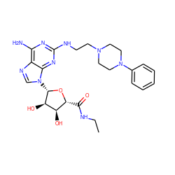 CCNC(=O)[C@H]1O[C@@H](n2cnc3c(N)nc(NCCN4CCN(c5ccccc5)CC4)nc32)[C@H](O)[C@@H]1O ZINC000299861382