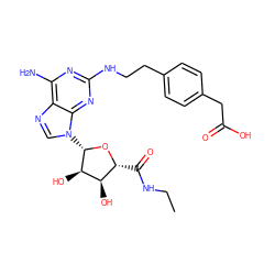 CCNC(=O)[C@H]1O[C@@H](n2cnc3c(N)nc(NCCc4ccc(CC(=O)O)cc4)nc32)[C@H](O)[C@@H]1O ZINC000029560277