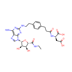 CCNC(=O)[C@H]1O[C@@H](n2cnc3c(N)nc(NCCc4ccc(CCC(=O)N[C@H](CC(=O)O)C(=O)O)cc4)nc32)[C@H](O)[C@@H]1O ZINC000073197157