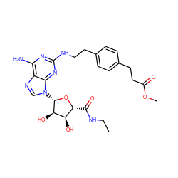 CCNC(=O)[C@H]1O[C@@H](n2cnc3c(N)nc(NCCc4ccc(CCC(=O)OC)cc4)nc32)[C@H](O)[C@@H]1O ZINC000029562865