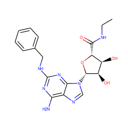 CCNC(=O)[C@H]1O[C@@H](n2cnc3c(N)nc(NCc4ccccc4)nc32)[C@H](O)[C@@H]1O ZINC000029558199