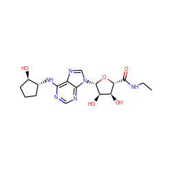 CCNC(=O)[C@H]1O[C@@H](n2cnc3c(N[C@@H]4CCC[C@H]4O)ncnc32)[C@H](O)[C@@H]1O ZINC000653697132