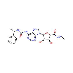 CCNC(=O)[C@H]1O[C@@H](n2cnc3c(NC(=O)N[C@@H](C)c4ccccc4)ncnc32)[C@H](O)[C@@H]1O ZINC000013780806