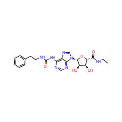 CCNC(=O)[C@H]1O[C@@H](n2cnc3c(NC(=O)NCCc4ccccc4)ncnc32)[C@H](O)[C@@H]1O ZINC000013780810