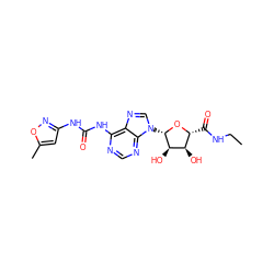 CCNC(=O)[C@H]1O[C@@H](n2cnc3c(NC(=O)Nc4cc(C)on4)ncnc32)[C@H](O)[C@@H]1O ZINC000013780807