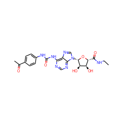 CCNC(=O)[C@H]1O[C@@H](n2cnc3c(NC(=O)Nc4ccc(C(C)=O)cc4)ncnc32)[C@H](O)[C@@H]1O ZINC000013780804