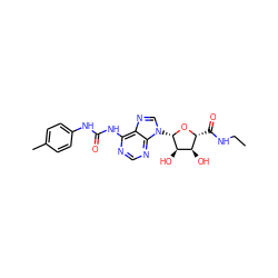 CCNC(=O)[C@H]1O[C@@H](n2cnc3c(NC(=O)Nc4ccc(C)cc4)ncnc32)[C@H](O)[C@@H]1O ZINC000012405940