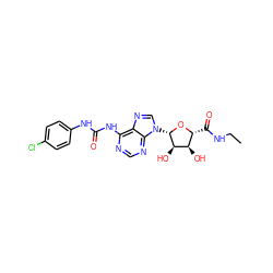 CCNC(=O)[C@H]1O[C@@H](n2cnc3c(NC(=O)Nc4ccc(Cl)cc4)ncnc32)[C@H](O)[C@@H]1O ZINC000012405936