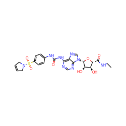 CCNC(=O)[C@H]1O[C@@H](n2cnc3c(NC(=O)Nc4ccc(S(=O)(=O)N5CC=CC5)cc4)ncnc32)[C@H](O)[C@@H]1O ZINC000049792554