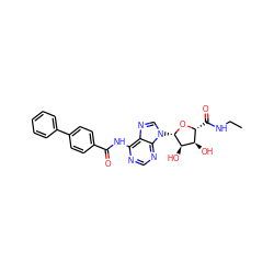 CCNC(=O)[C@H]1O[C@@H](n2cnc3c(NC(=O)c4ccc(-c5ccccc5)cc4)ncnc32)[C@H](O)[C@@H]1O ZINC000013780798