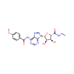 CCNC(=O)[C@H]1O[C@@H](n2cnc3c(NC(=O)c4ccc(OC)cc4)ncnc32)[C@H](O)[C@@H]1O ZINC000013780800