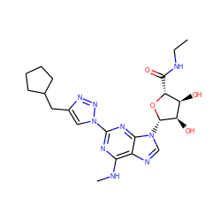 CCNC(=O)[C@H]1O[C@@H](n2cnc3c(NC)nc(-n4cc(CC5CCCC5)nn4)nc32)[C@H](O)[C@@H]1O ZINC000034800835