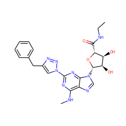 CCNC(=O)[C@H]1O[C@@H](n2cnc3c(NC)nc(-n4cc(Cc5ccccc5)nn4)nc32)[C@H](O)[C@@H]1O ZINC000034800834