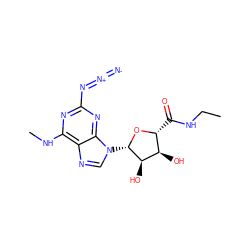 CCNC(=O)[C@H]1O[C@@H](n2cnc3c(NC)nc(N=[N+]=[N-])nc32)[C@H](O)[C@@H]1O ZINC000034800838