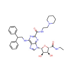 CCNC(=O)[C@H]1O[C@@H](n2cnc3c(NCC(c4ccccc4)c4ccccc4)nc(C(=O)NCCN4CCCCC4)nc32)[C@H](O)[C@@H]1O ZINC000029126914