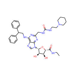 CCNC(=O)[C@H]1O[C@@H](n2cnc3c(NCC(c4ccccc4)c4ccccc4)nc(CNC(=O)NCCN4CCCCC4)nc32)[C@H](O)[C@@H]1O ZINC000029127008