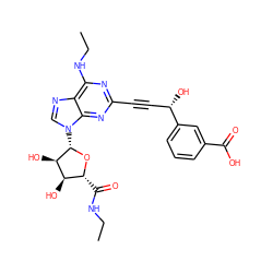 CCNC(=O)[C@H]1O[C@@H](n2cnc3c(NCC)nc(C#C[C@H](O)c4cccc(C(=O)O)c4)nc32)[C@H](O)[C@@H]1O ZINC000034800719