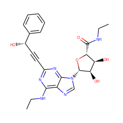 CCNC(=O)[C@H]1O[C@@H](n2cnc3c(NCC)nc(C#C[C@H](O)c4ccccc4)nc32)[C@H](O)[C@@H]1O ZINC000038156556