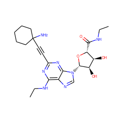 CCNC(=O)[C@H]1O[C@@H](n2cnc3c(NCC)nc(C#CC4(N)CCCCC4)nc32)[C@H](O)[C@@H]1O ZINC000034800730