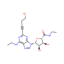 CCNC(=O)[C@H]1O[C@@H](n2cnc3c(NCC)nc(C#CCCO)nc32)[C@H](O)[C@@H]1O ZINC000034800743