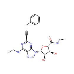 CCNC(=O)[C@H]1O[C@@H](n2cnc3c(NCC)nc(C#CCc4ccccc4)nc32)[C@H](O)[C@@H]1O ZINC000034800718